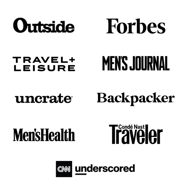Outside Magazine, Forbes, Travel + Leisure, Men's Journal, uncrate, Backpaker, Men's Health, Conde Nast Travel, CNN underscored logos.